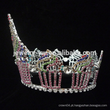 Beleza Rainha Coroa Tiaras forma bolo Rhinestone Grande aniversário Pageant Coroas